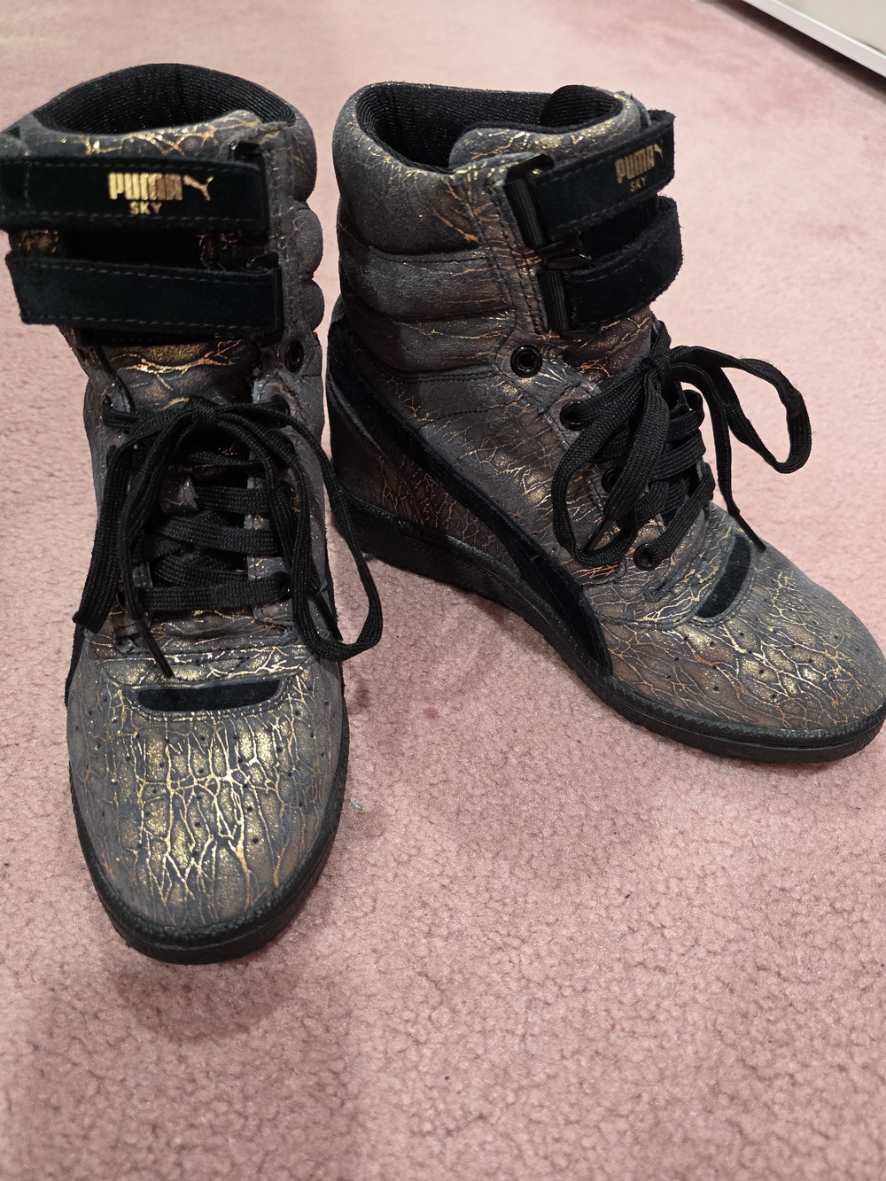 PUMA Sky High-Top Metallic Black & Gold Women's Sneakers
